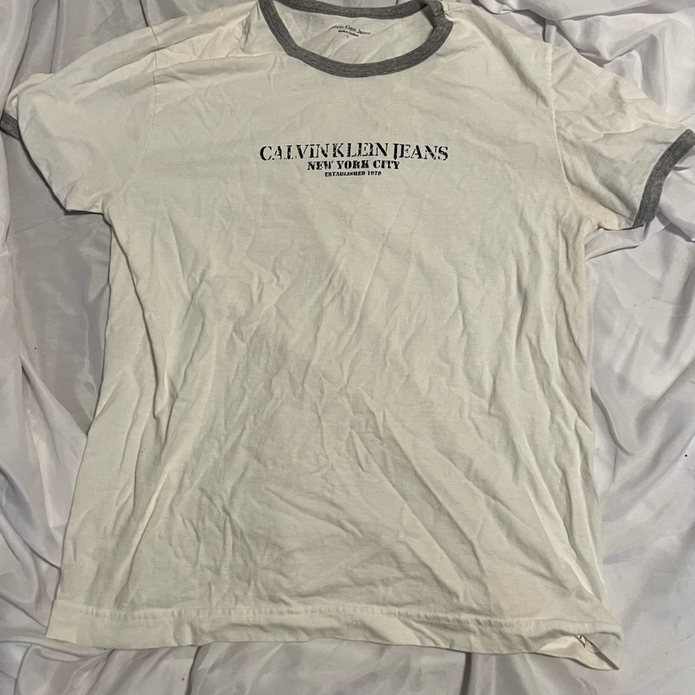 Calvin Klein Jeans White and Gray Vintage T - Shirt Men’s Size L
